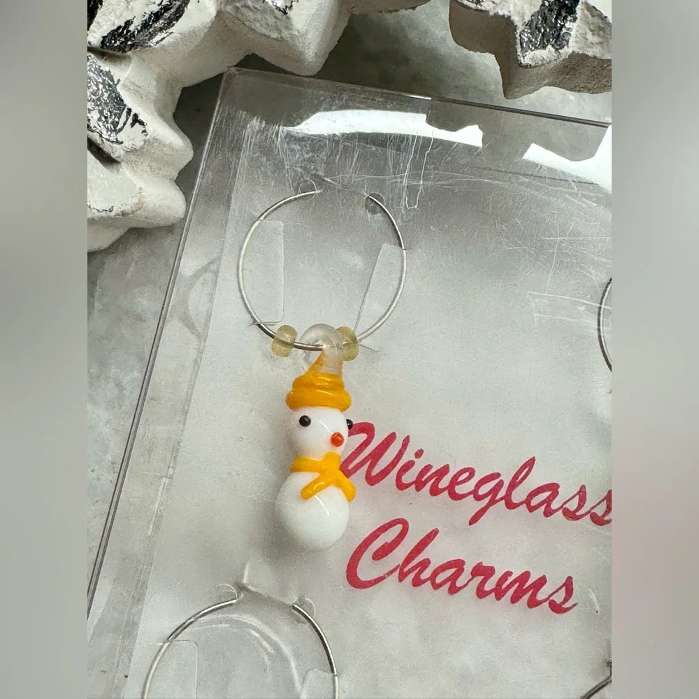 Vintage 2004 Target Christmas Winter Snowman Wine Glass Charms Set of 4